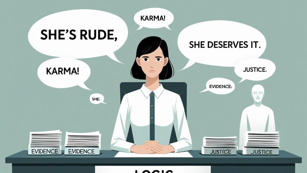 a person sitting at a desk labeled ad hominem