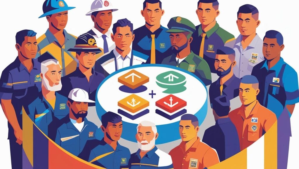 illustrasi isometrik orang orang dari berbagai profesi (budaya hukum timah bangka belitung)