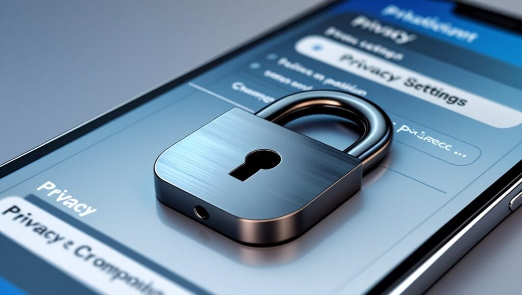 oversharing ilustrasi ikon gembok pada smartphone dengan menu privacy setting yang dikunci