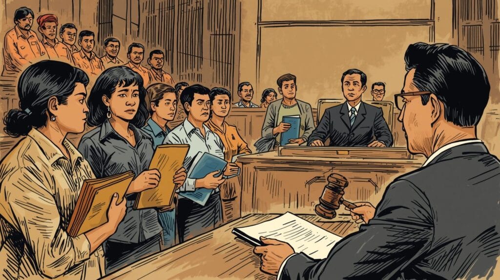 “Saya lihat sendiri mereka membangun pondok, menggali kolam ikan, menanam kelapa, itu tanah yang mereka urus sejak lama,” ucap Mastan sambil sesekali menatap map cokelat di meja bukti, seakan ingin menegaskan kebenaran ucapannya.