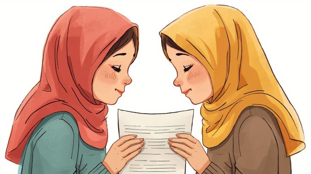 Hibah dan waris salam islamwajah saudara perempuan saling membelakangi, di antara mereka ada dokumen warisan.